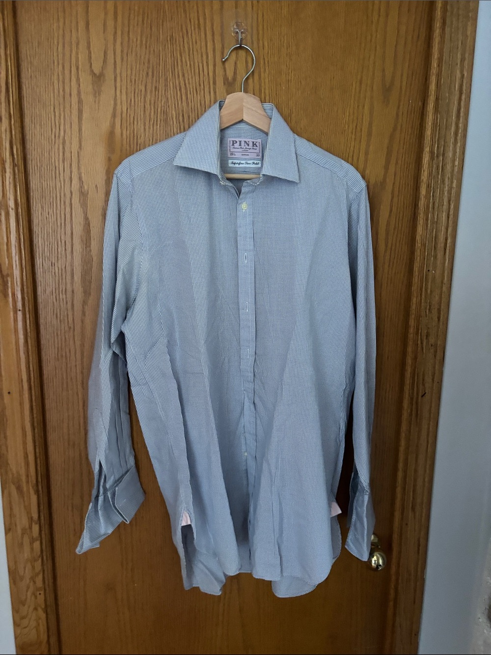 PINK Victoria's Secret Light Blue Micro-Check Dress Shirt